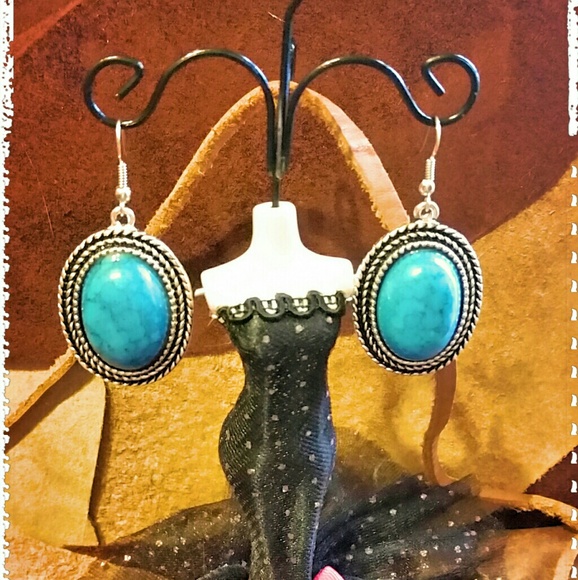 Handcrafted Tibet Silver & Turquoise Earrings - Picture 2 of 5
