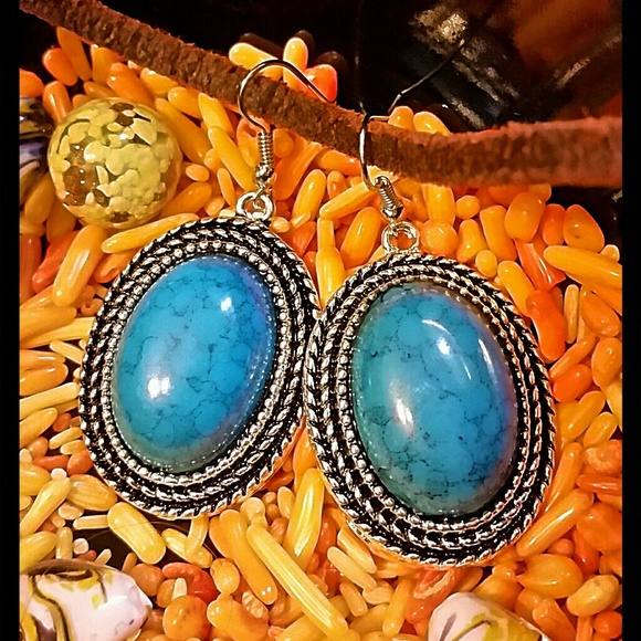 Handcrafted Tibet Silver & Turquoise Earrings - Picture 3 of 5