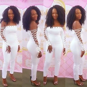 White lace up jumpsuit