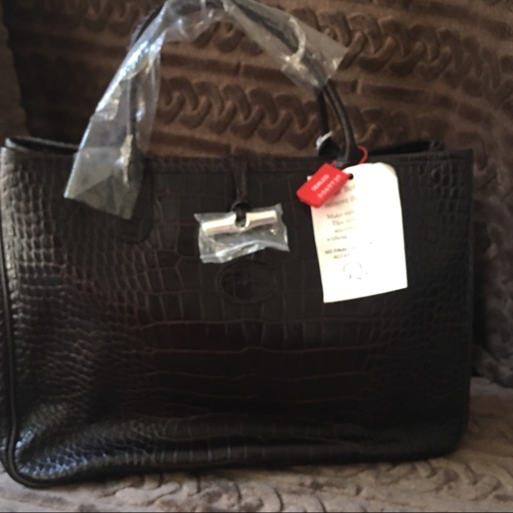 NWT Long Champ Tote Roseau Dark Brown Croc Tote