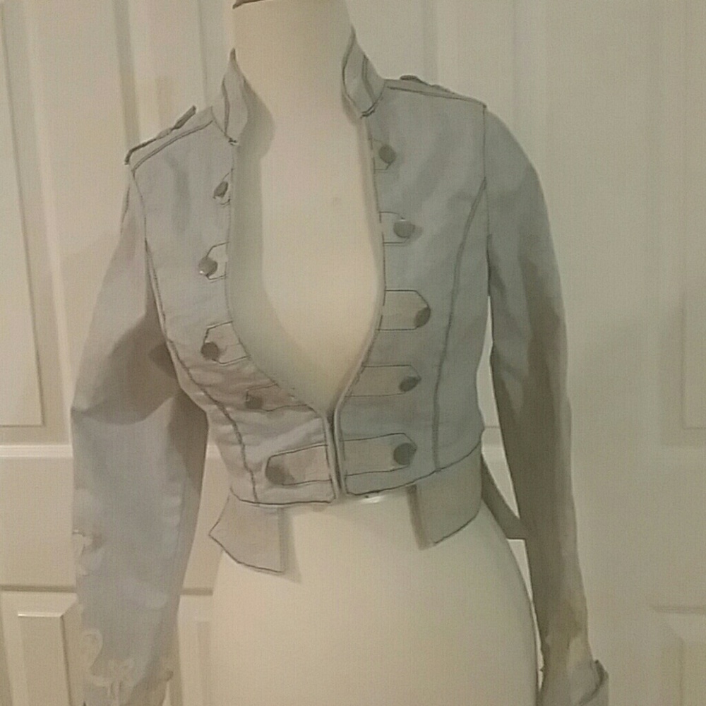 LaRok light  blue  denim  jacket  military  style