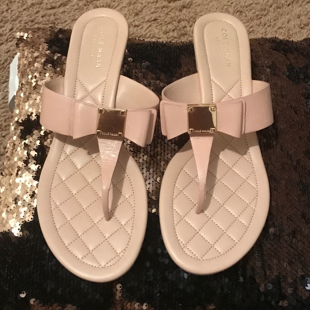Cole haan leather sandal wedge nude color