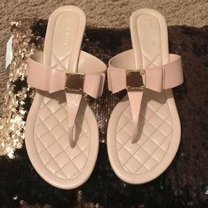 Cole haan leather sandal wedge nude color