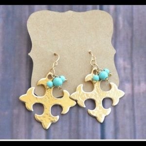 Gold burnished cross earrings