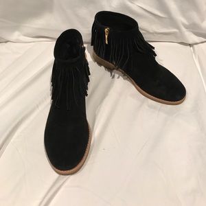 Kate spade black suede fringe zip desert boots