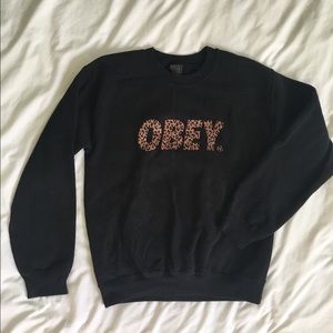 Obey Black Cheetah Print Crewneck