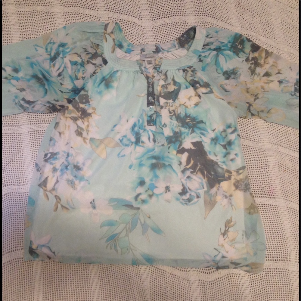 Dressbarn Blue Watercolor Floral Shirt