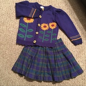 Girls Sunflower sweater and wool skirt set.