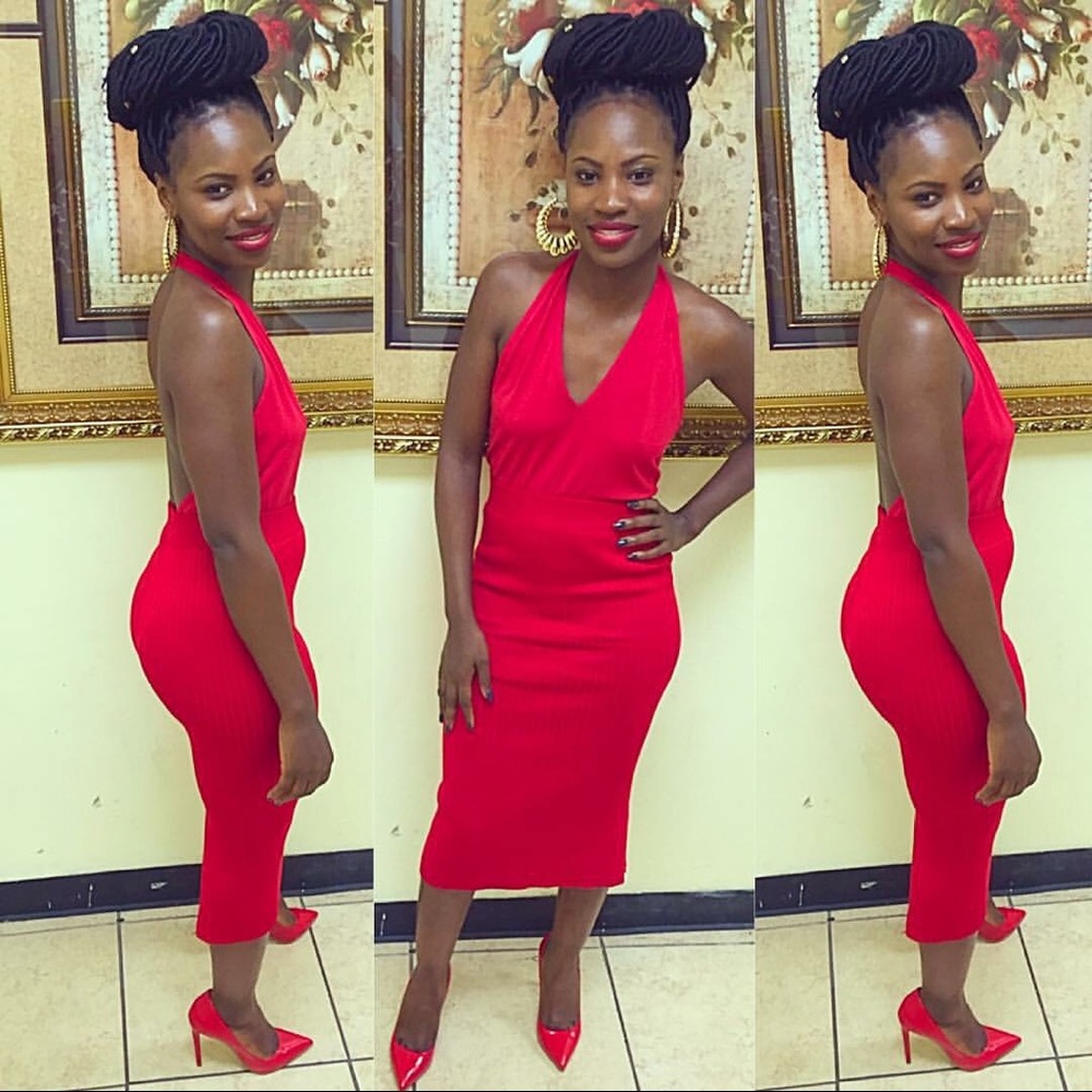 Red body suit and skirt