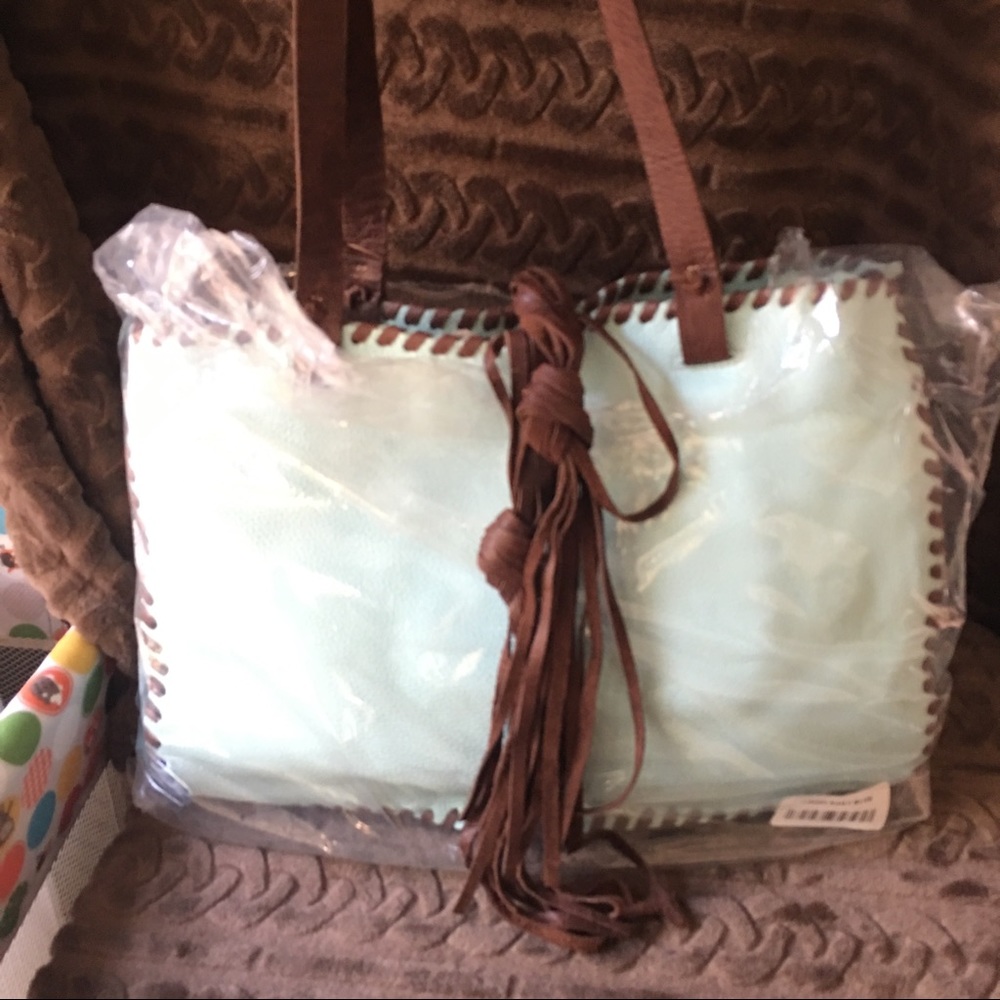 NWT Carla Mancini Leather Baby Blue Handbag Tote