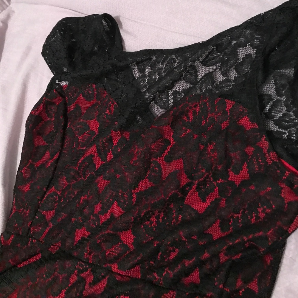 Sexy Black Lace WithRed Dress