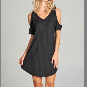 New Black ribbed shift dress with cutout shoulder