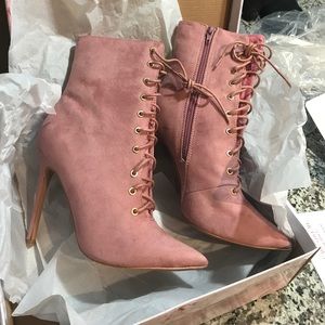 Pink Suede Booties
