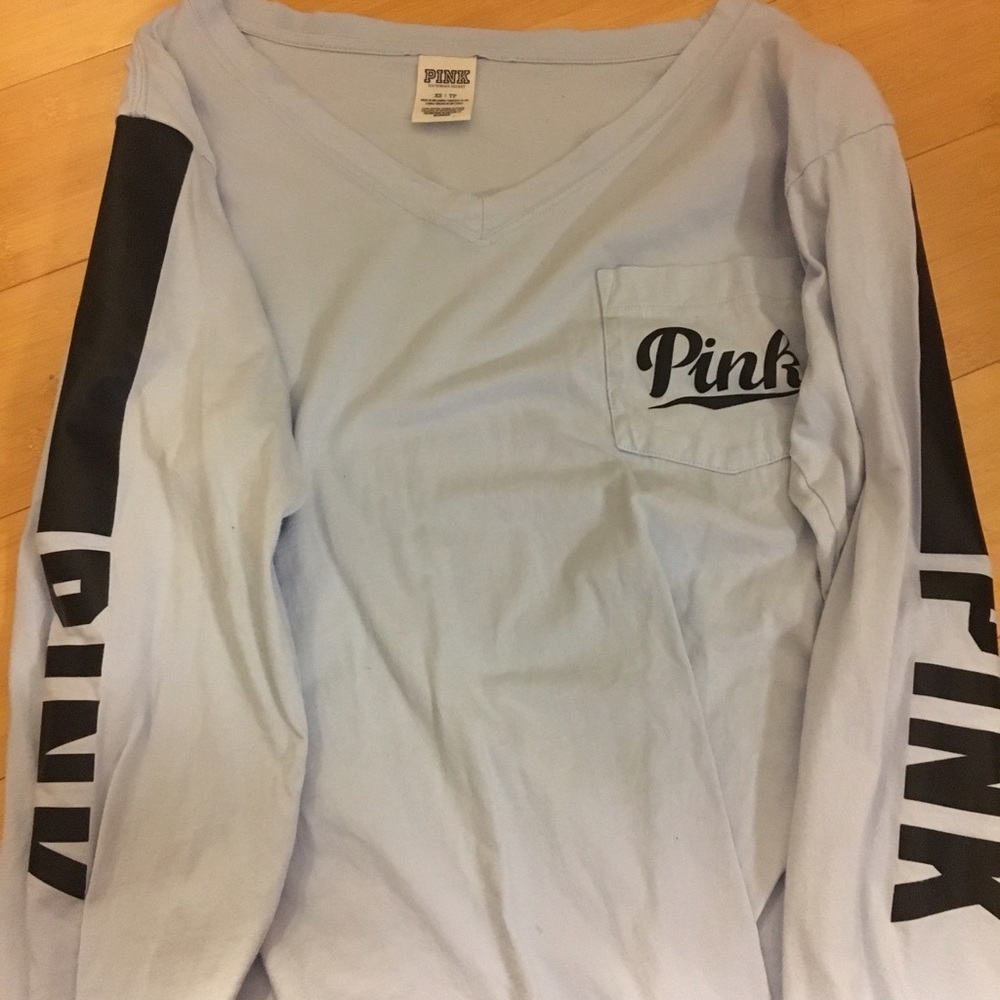 Pink long sleeve v neck tee