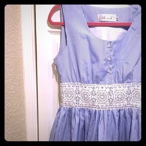 Soft Pinstripe Blue Dress with Lace Accents