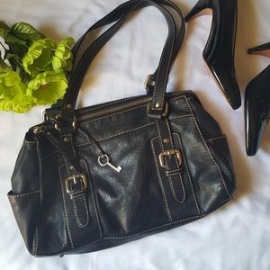 Fossil Black Pebbled Leather Satchel