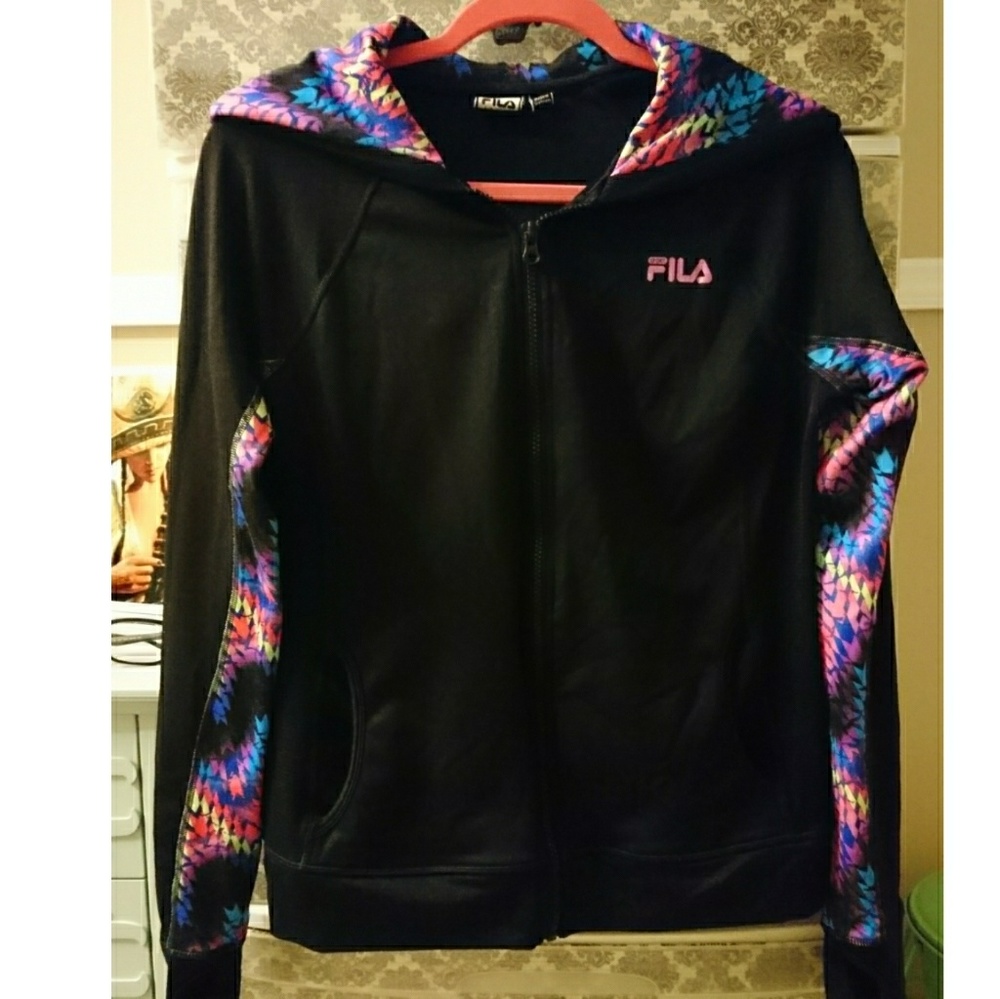 Black Fila Jacket with Colorful Inserts