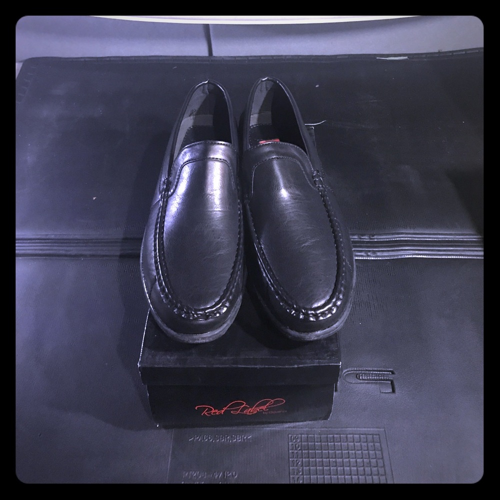 Black leather loafers