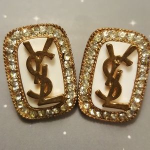 YSL Yves Saint Laurent Crystal Studded Earrings.