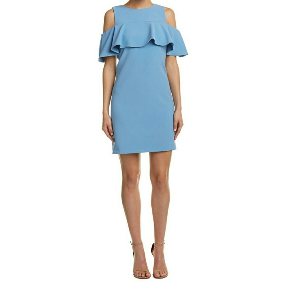 Powered Blue Shift Dress w/Cutout Shoulder Detail