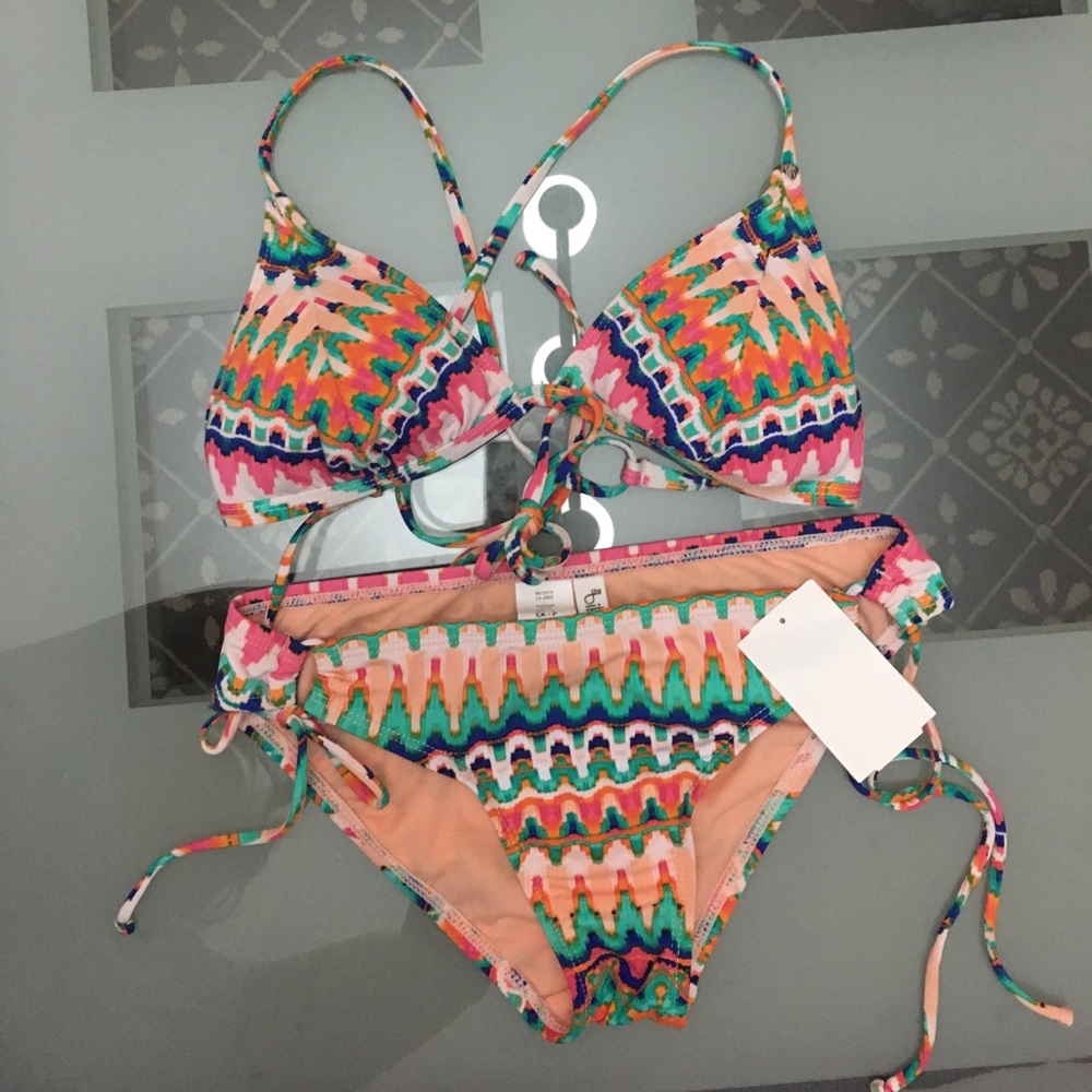 Nwot Bikini Lab Ikat Print Top & Bottom Sz S - image 1