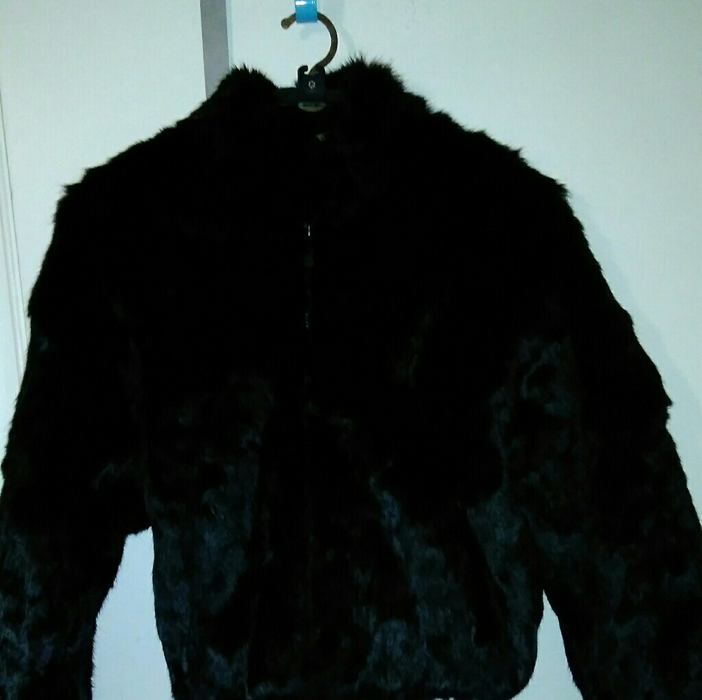 Rabbit fur zip up jacket