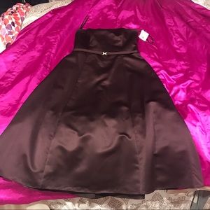 Mocha brown strapless satin dress