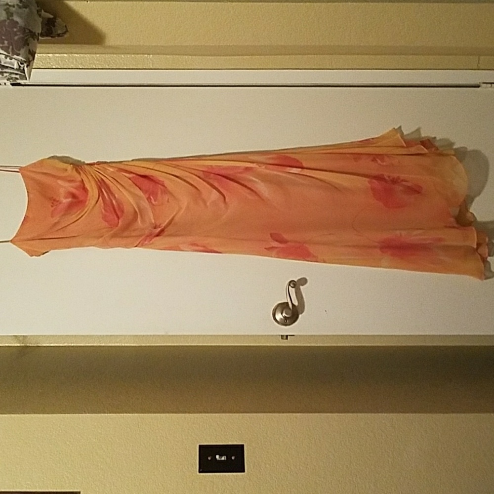 Long orage watercolored flower pattern dress