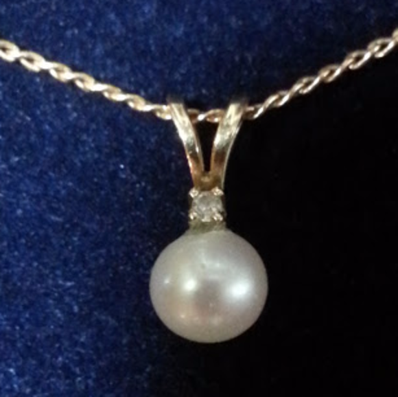 Delicate natural pearl & diamond necklace, vintage - Picture 2 of 5