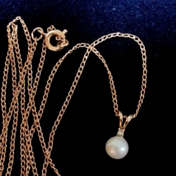 Delicate natural pearl & diamond necklace, vintage - Picture 3 of 5