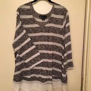 Striped Chiffon-Bottomed Sweater