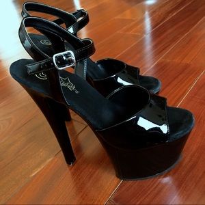 Pleaser Sky-309 Platform Sandal Heel - Blk Patent