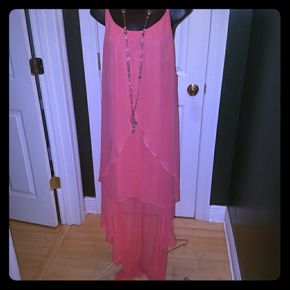Semi formal tangerine midi hi-low dress