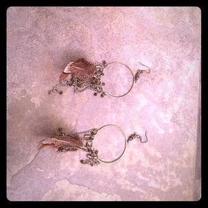 Hooped dangly feathered earrings