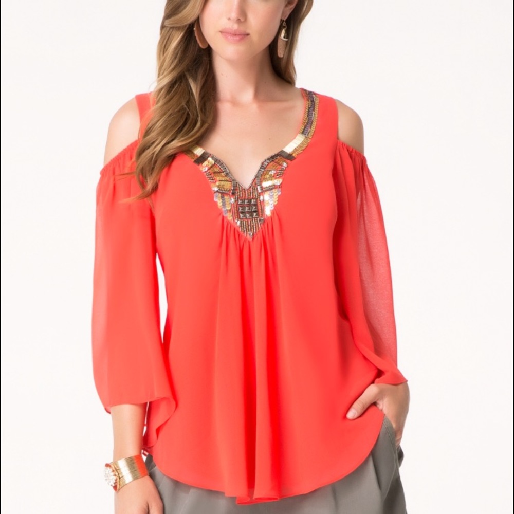 Women's red solid cold shoulder tunic