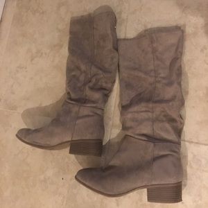 Gray slouchy riding boots