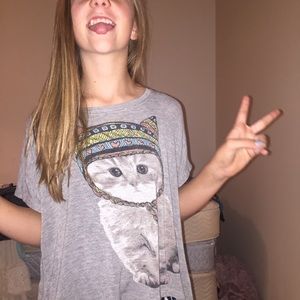 Poncho style cat shirt