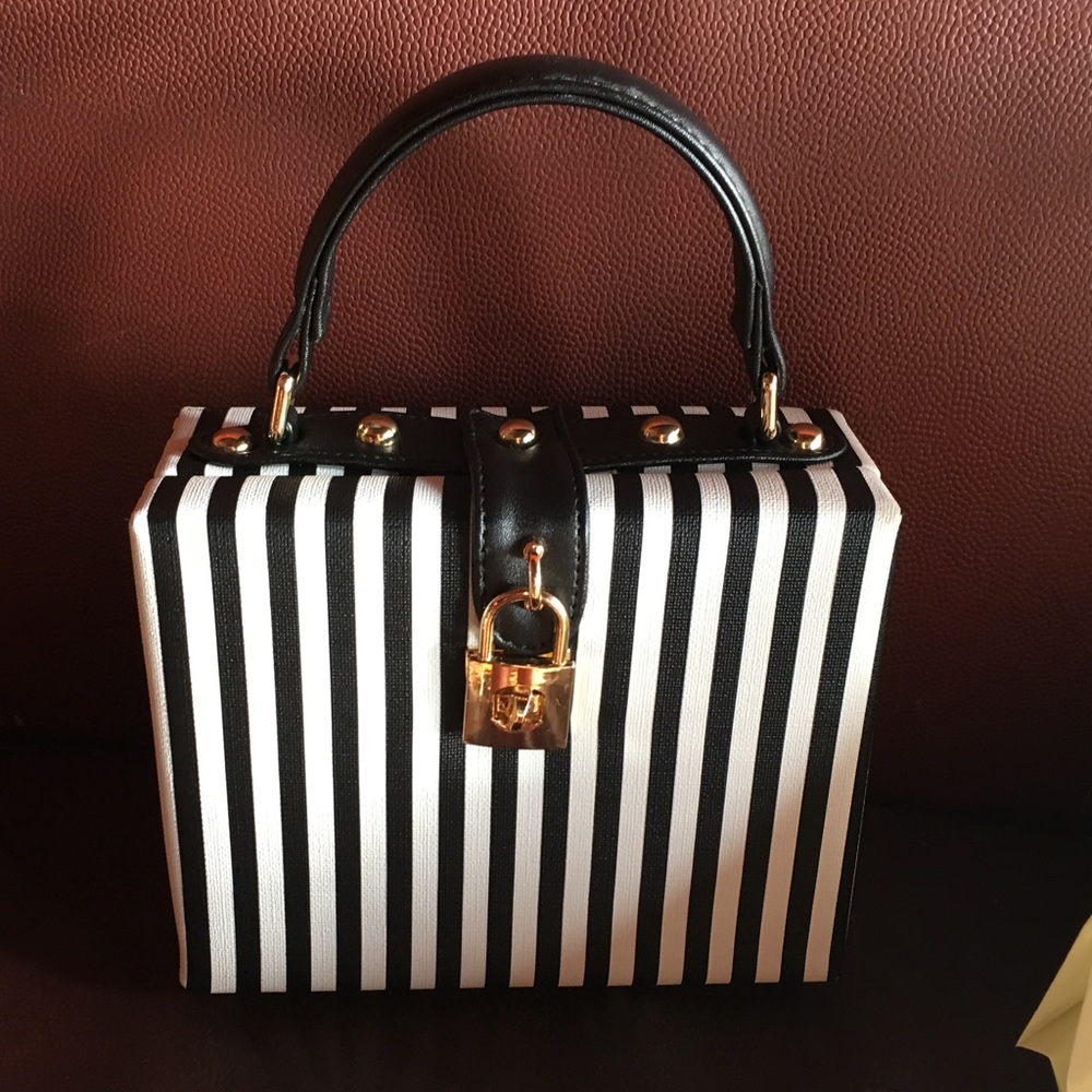 NEW punk pin up girl stripes box locket purse tote
