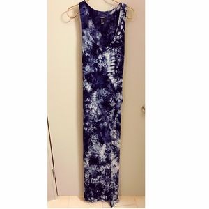 Long Blue Tie Dye Maxi Dress W/ Slit Small