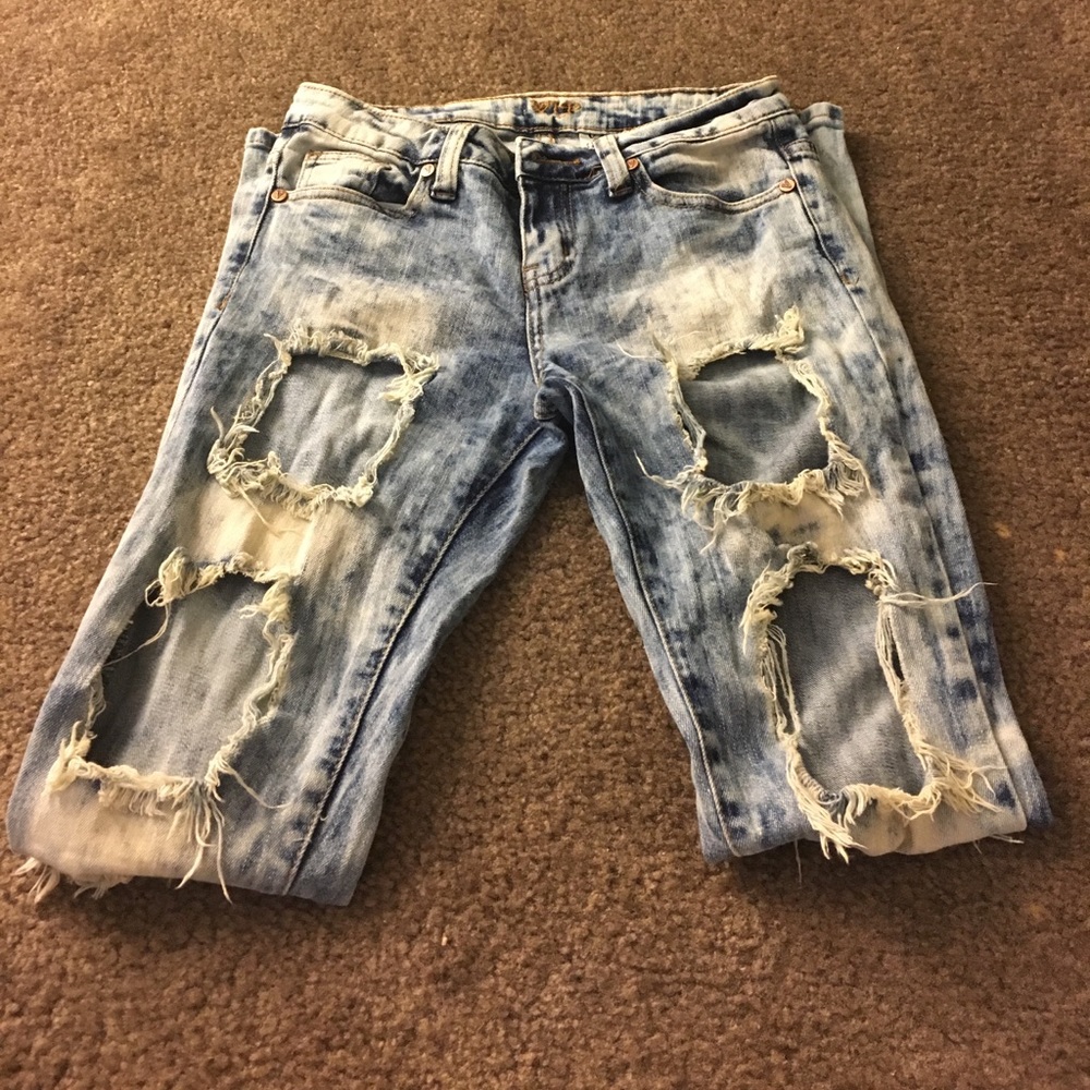 Ripped dyed blue jeans