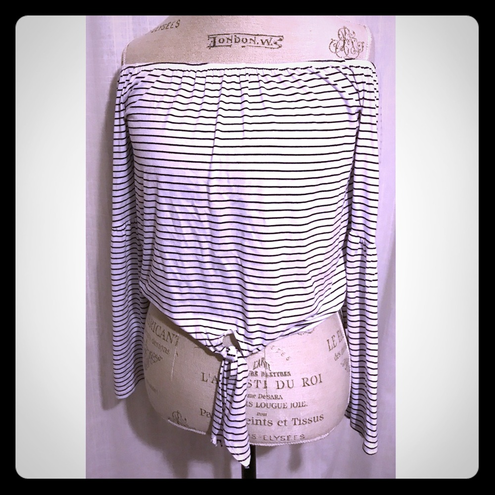 Off The Shoulder Stripped Bell Sleeve Top