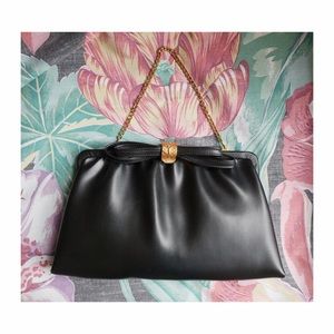 Classic Vintage Black and Gold Faux Leather Clutch