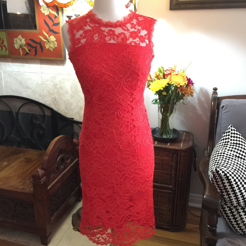 Red Orange Lace Bodycon Dress