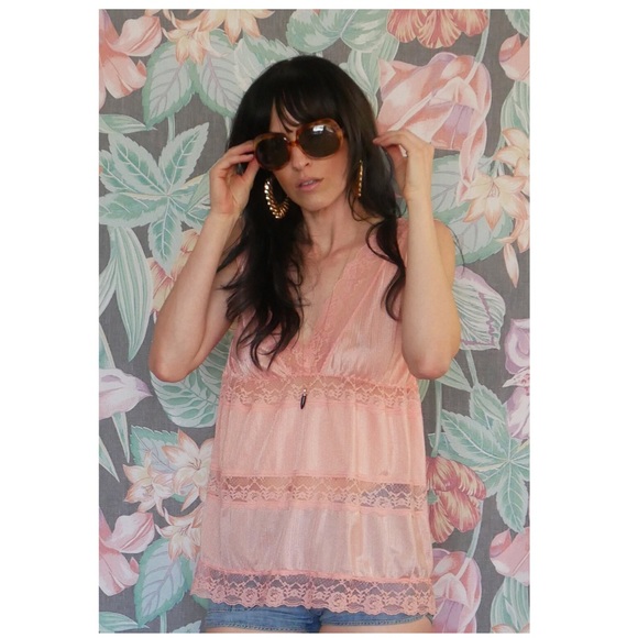 Tops - Vintage Peach Lace Lingerie Camisole Tank Tops - Vintage Peach Lace Lingerie Camisole Tank