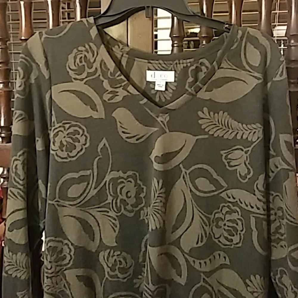 Denim & Co. Dark and light green top, size large