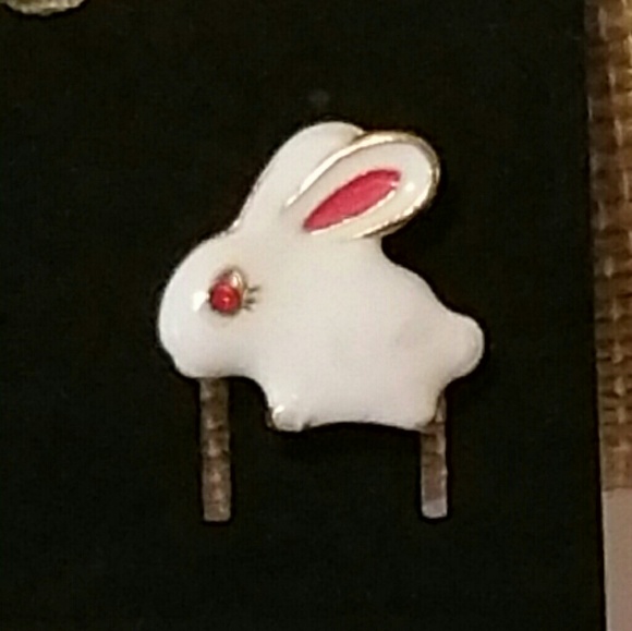 White Bunny Rabbit Stud Earrings - Picture 3 of 3