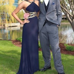Navy blue and gold formal dress