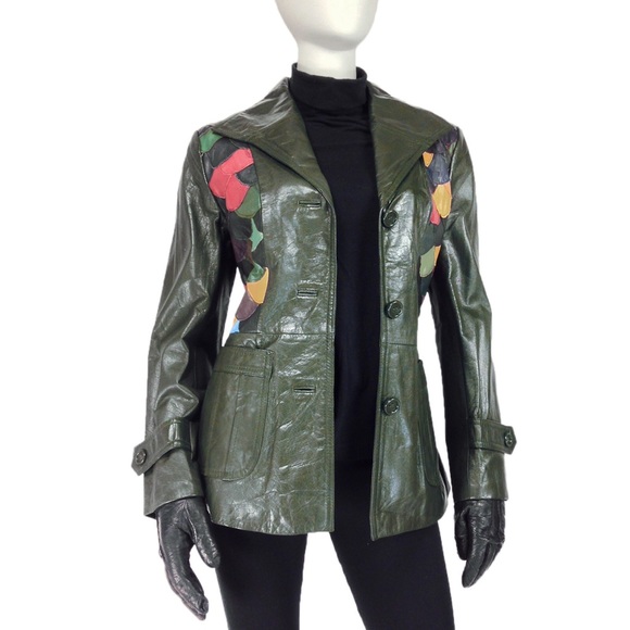 [SOLD]VINTAGE 70s PATCHWORK JACKET Hunter Green - Picture 4 of 5