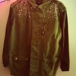 forever 21 army green jacket with black leatherarm