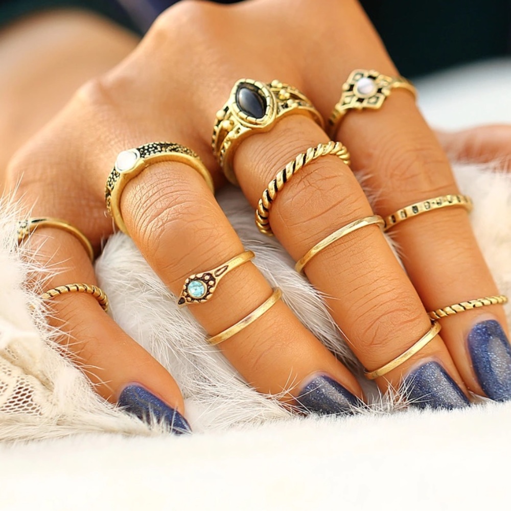 🆕 12 PCS Vintage Gold Midi Rings Set  💍